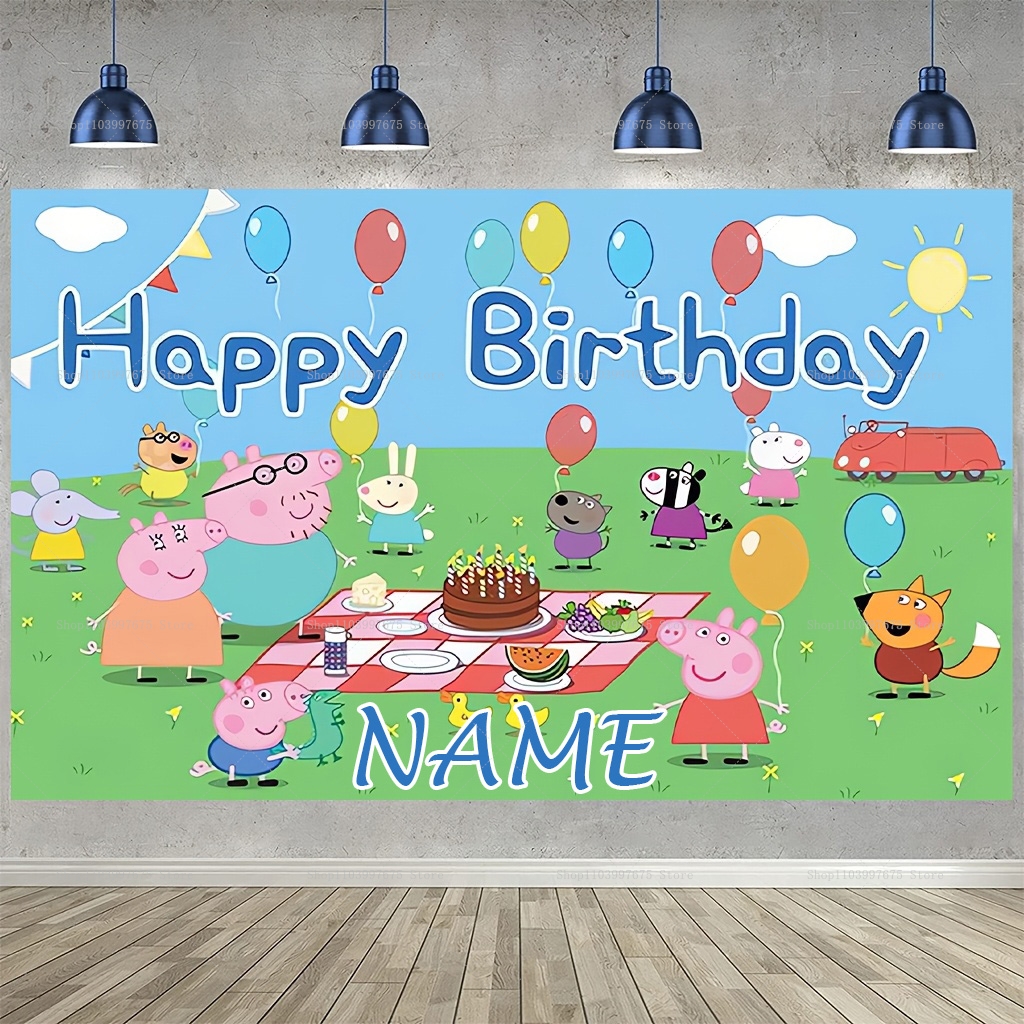 Baby Food Name - Custom Name Cartoon Peppa Pig Backdrops