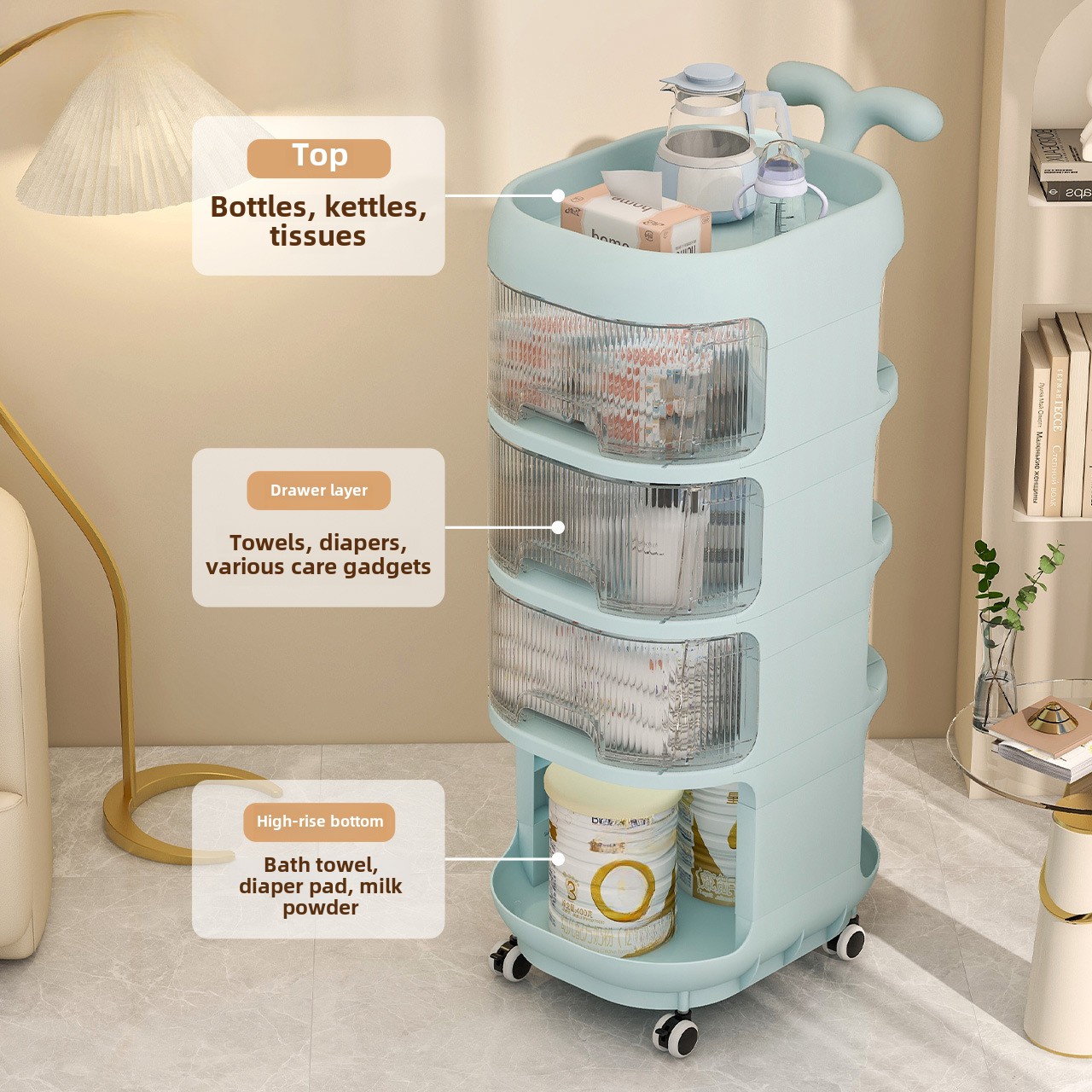 Baby Food Organizer - 4-Layer Mobile Cart for Baby Room,